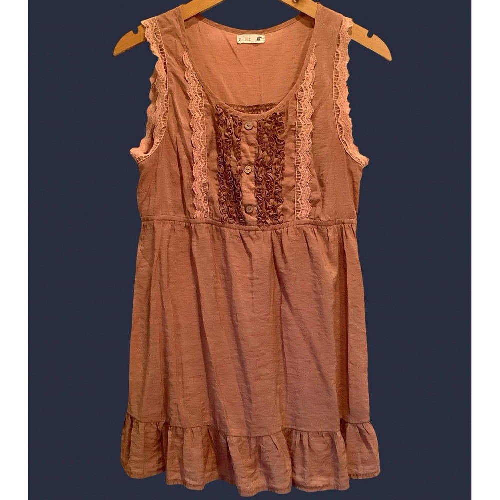 mine Blush Empire Waist Lace Ruffle Top Sleeveless Whimsical Boho Blouse Sz M